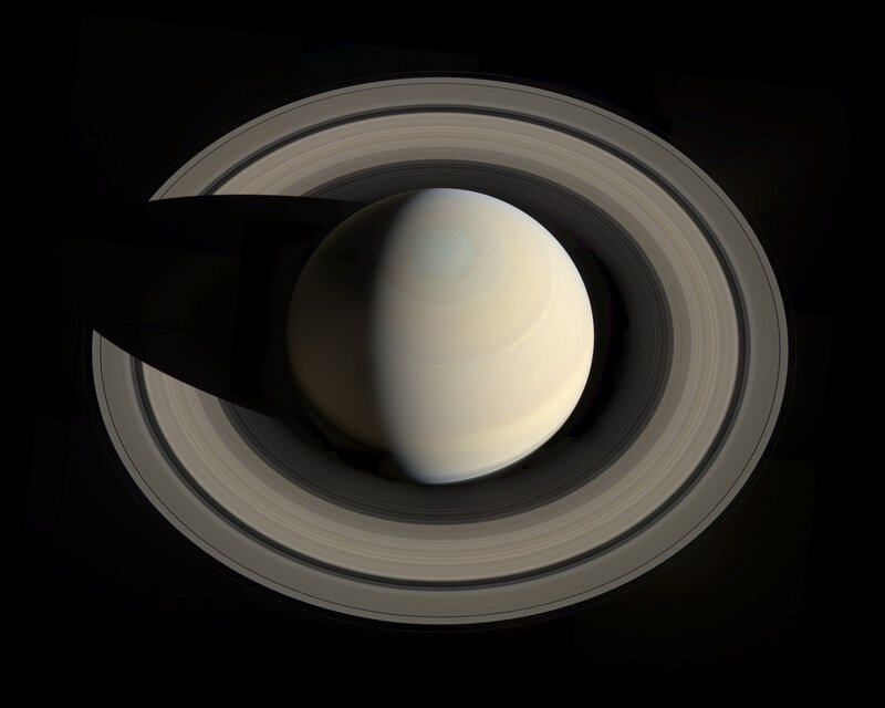 Saturn with Rings — White, Dramatic