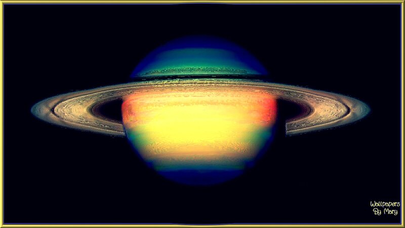Saturn with Rings — Yellow, Dramatic, Digital Art