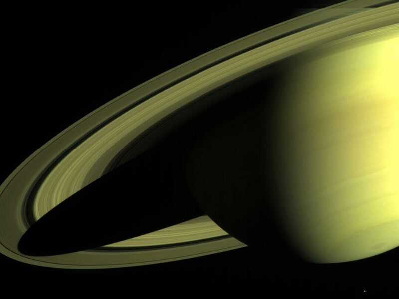 Saturn with Rings — Yellow, Dramatic, Night