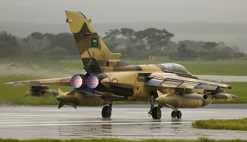 Saudi Arabian Tornado jet on wet runway