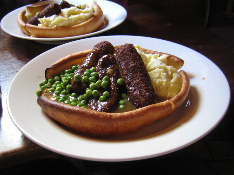 Sausage and mash with peas