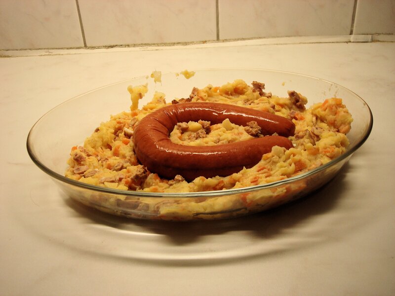 Sausage in Mashed Potatoes