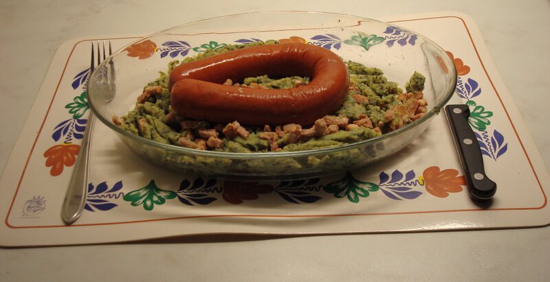 Sausage on Mashed Vegetables