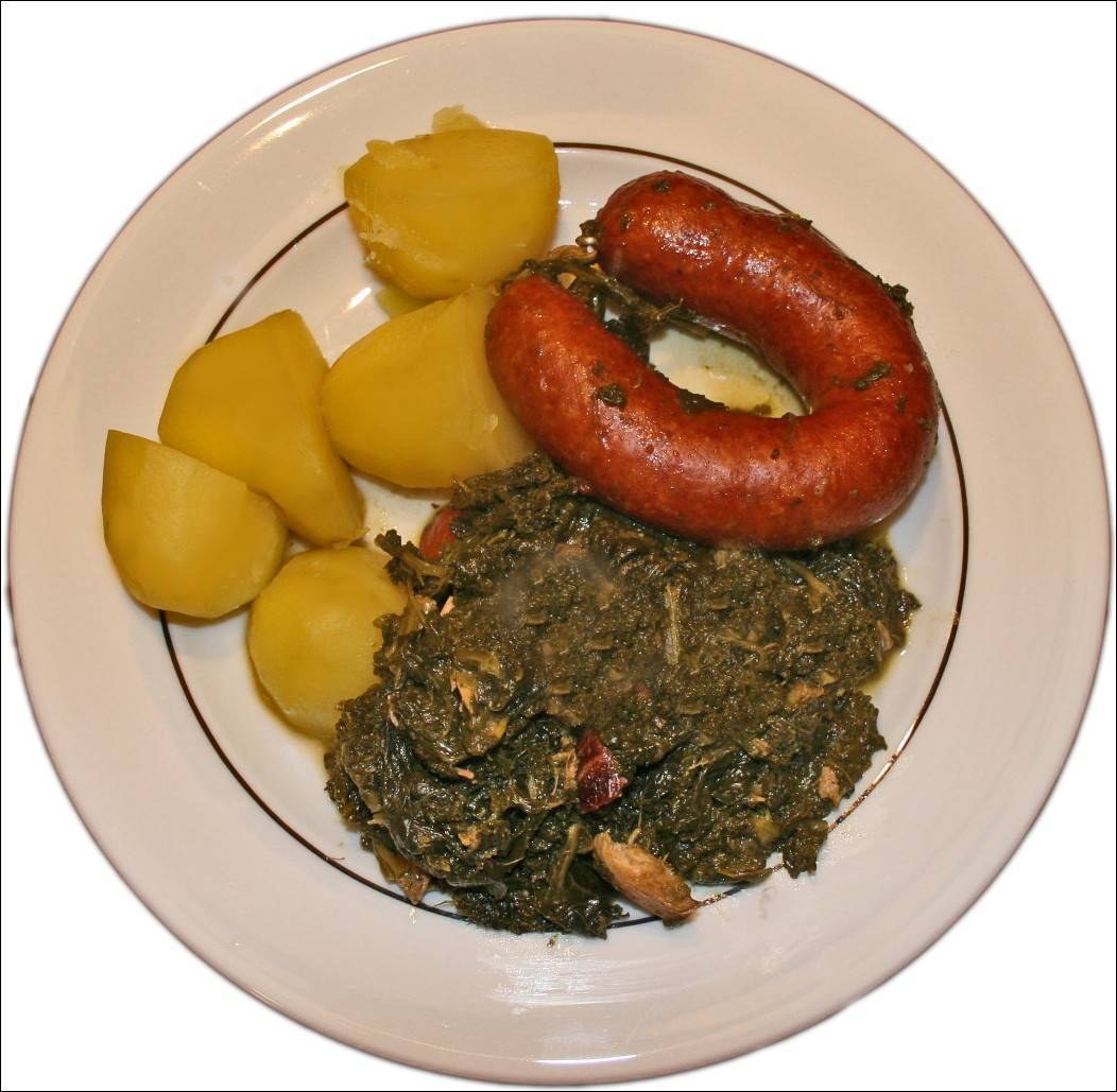 sausage with potatoes and greens