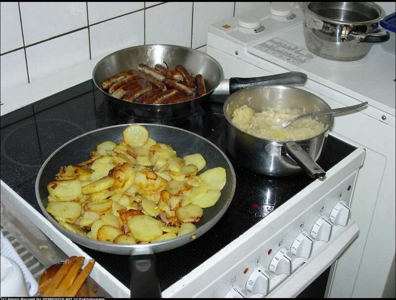 Sausages and Potatoes Cooking