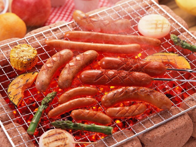 Sausages and Vegetables on Grill