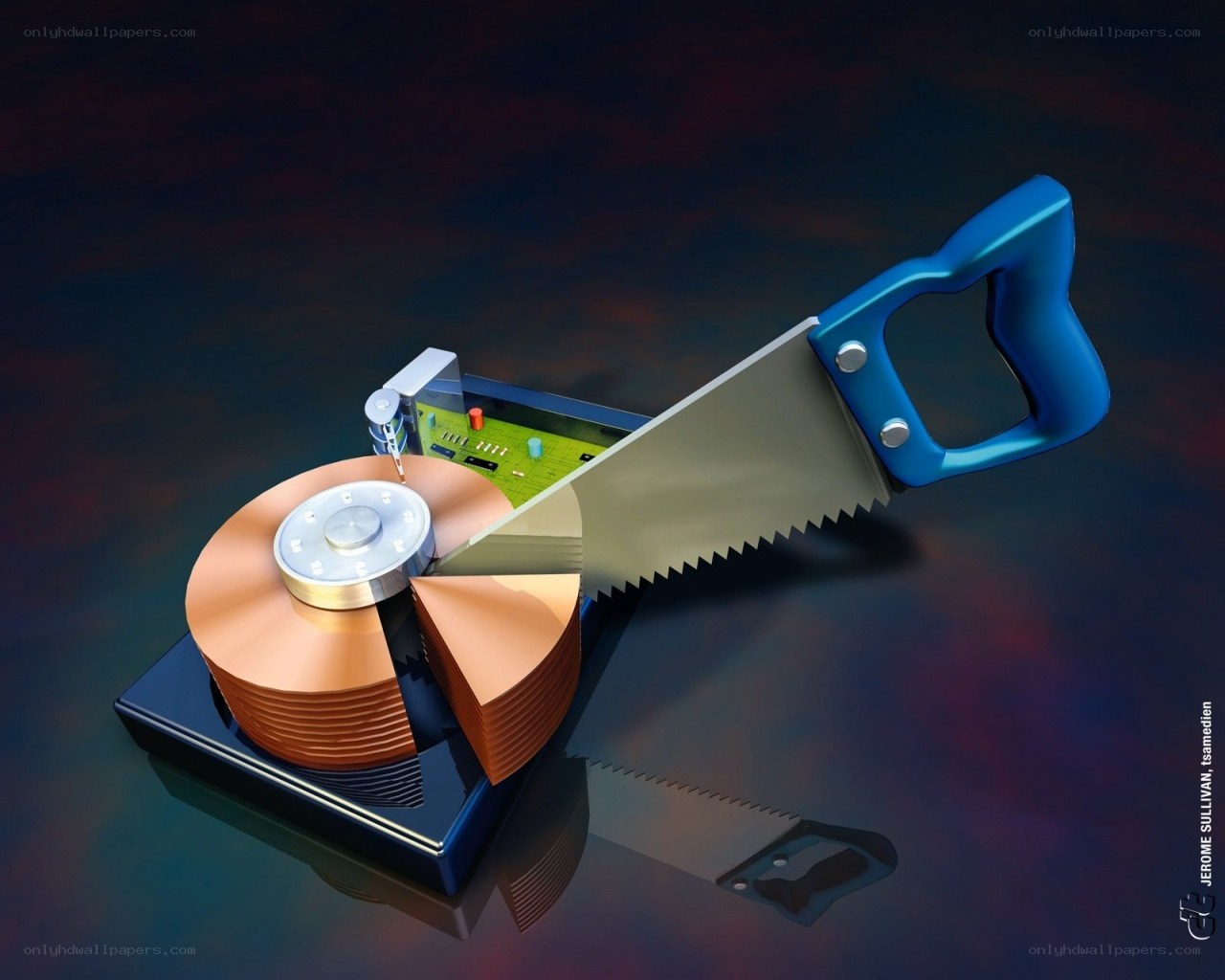 Saw cutting a hard drive