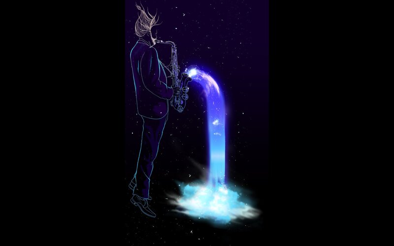 Saxophone musician in space
