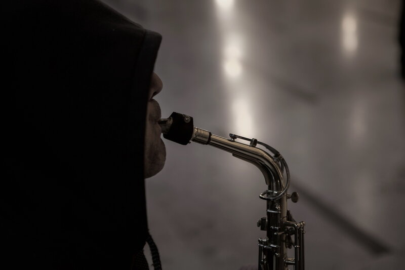 saxophone player in silhouette