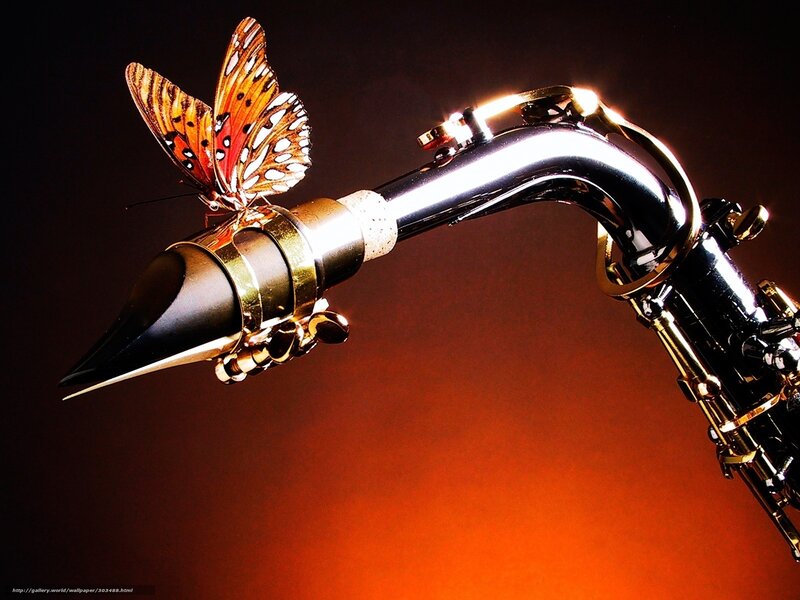 Saxophone with Butterfly — Black, Dramatic, Photograph, Light