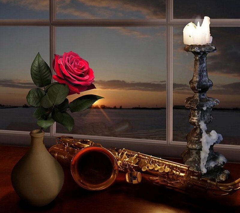 Saxophone with Rose — Red