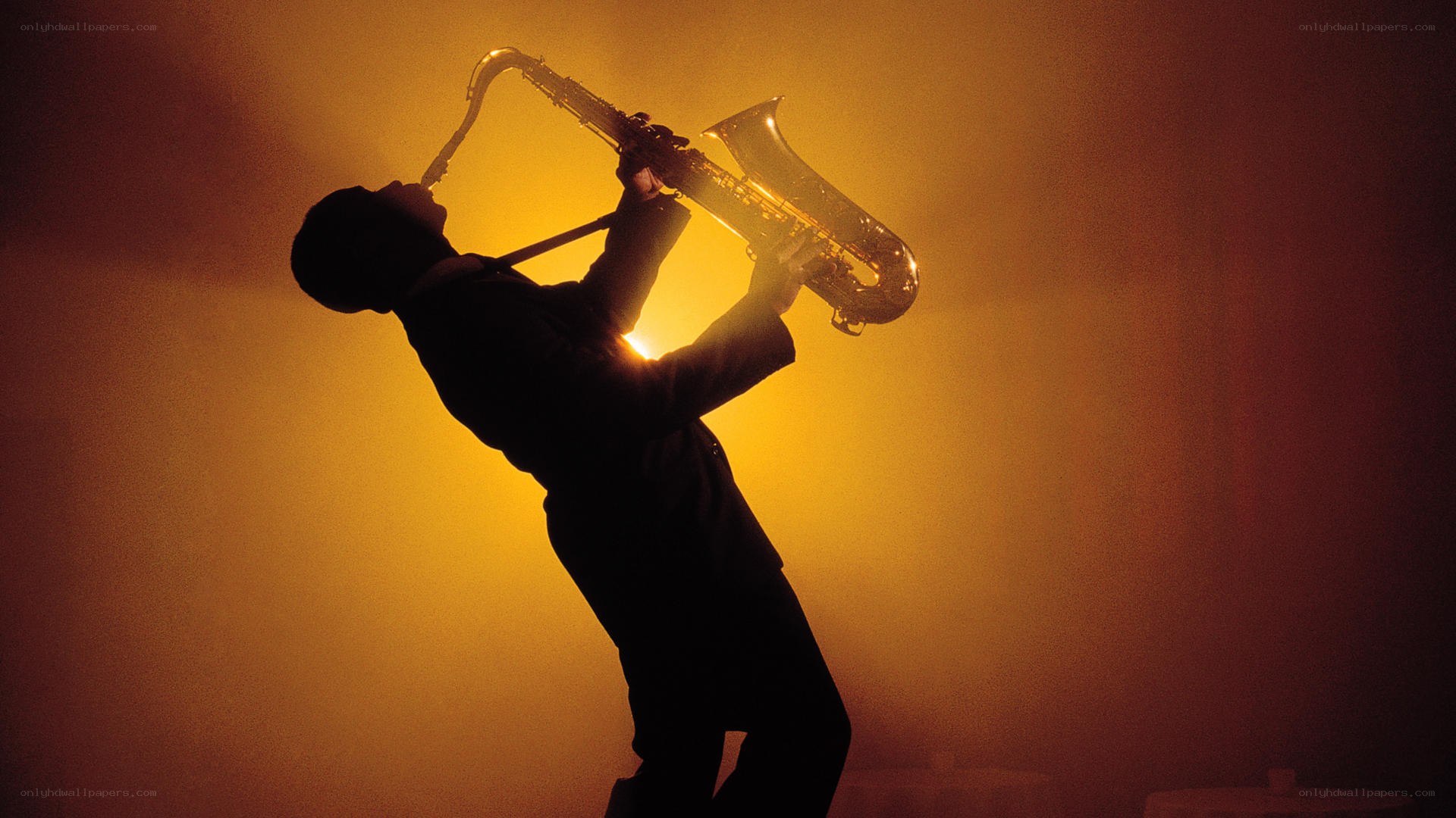 saxophonist in golden light
