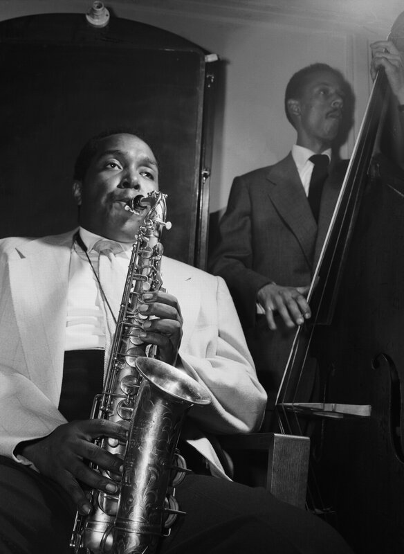Saxophonist performing in a jazz club