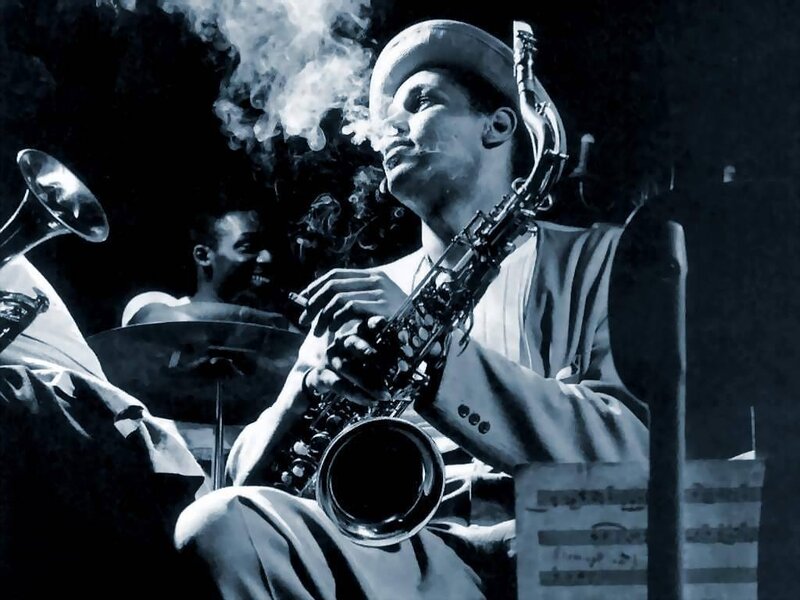 Saxophonist playing in a jazz band