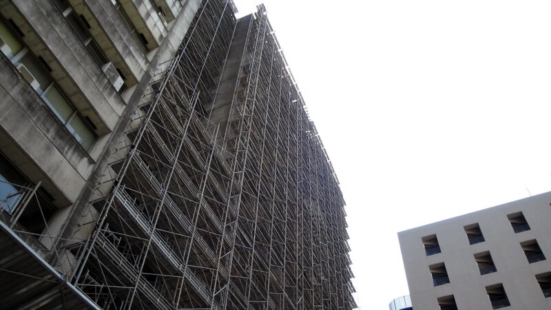 scaffolding on a tall building