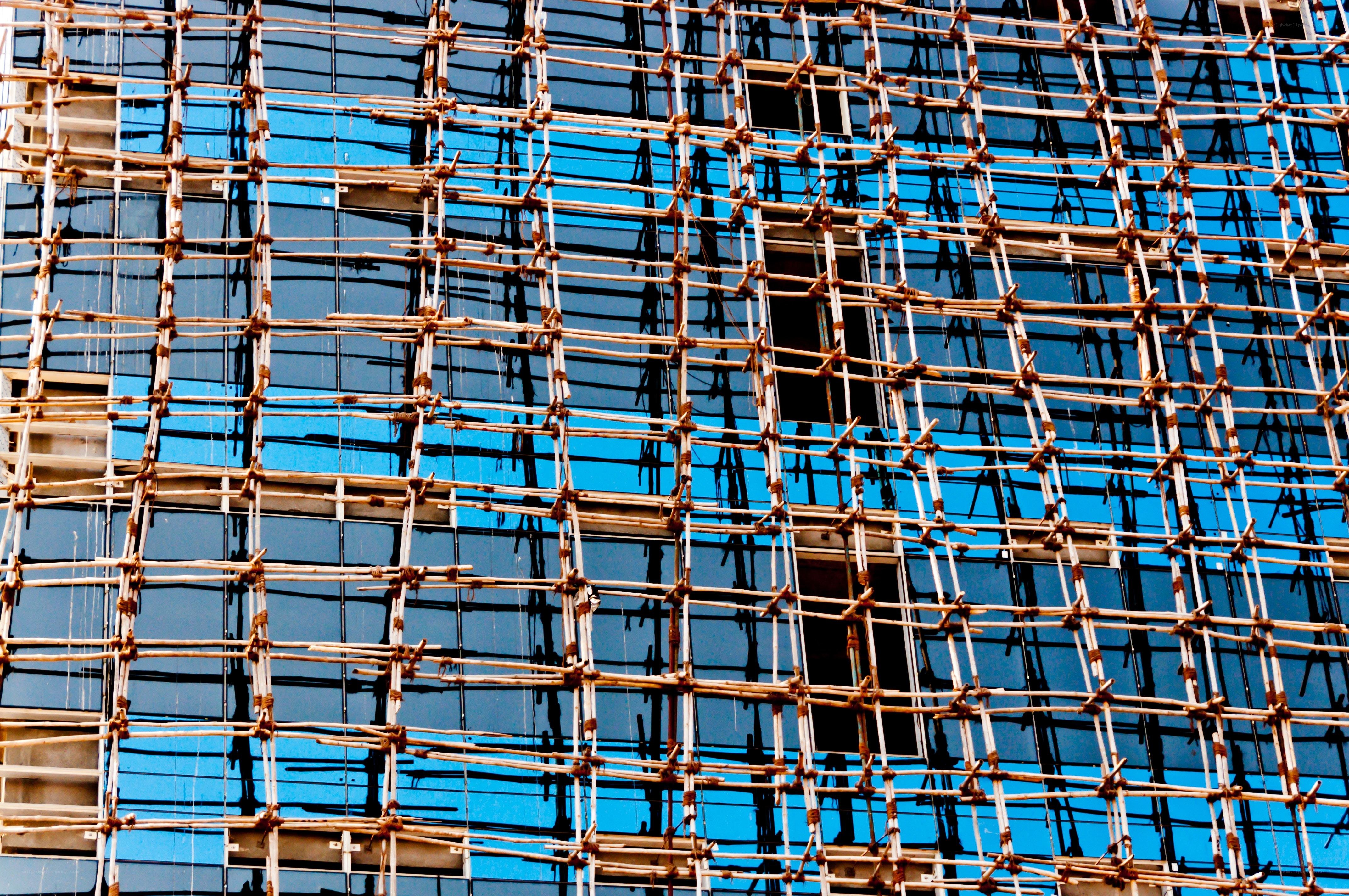 Scaffolding on glass building