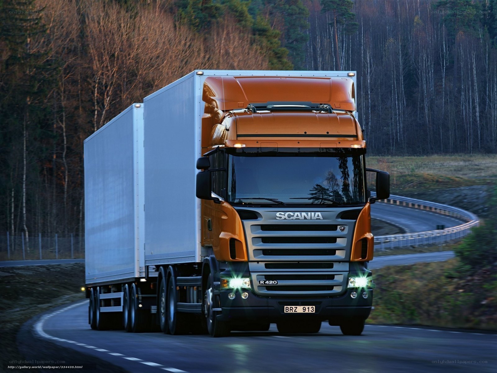 Scania R420 truck on a winding road