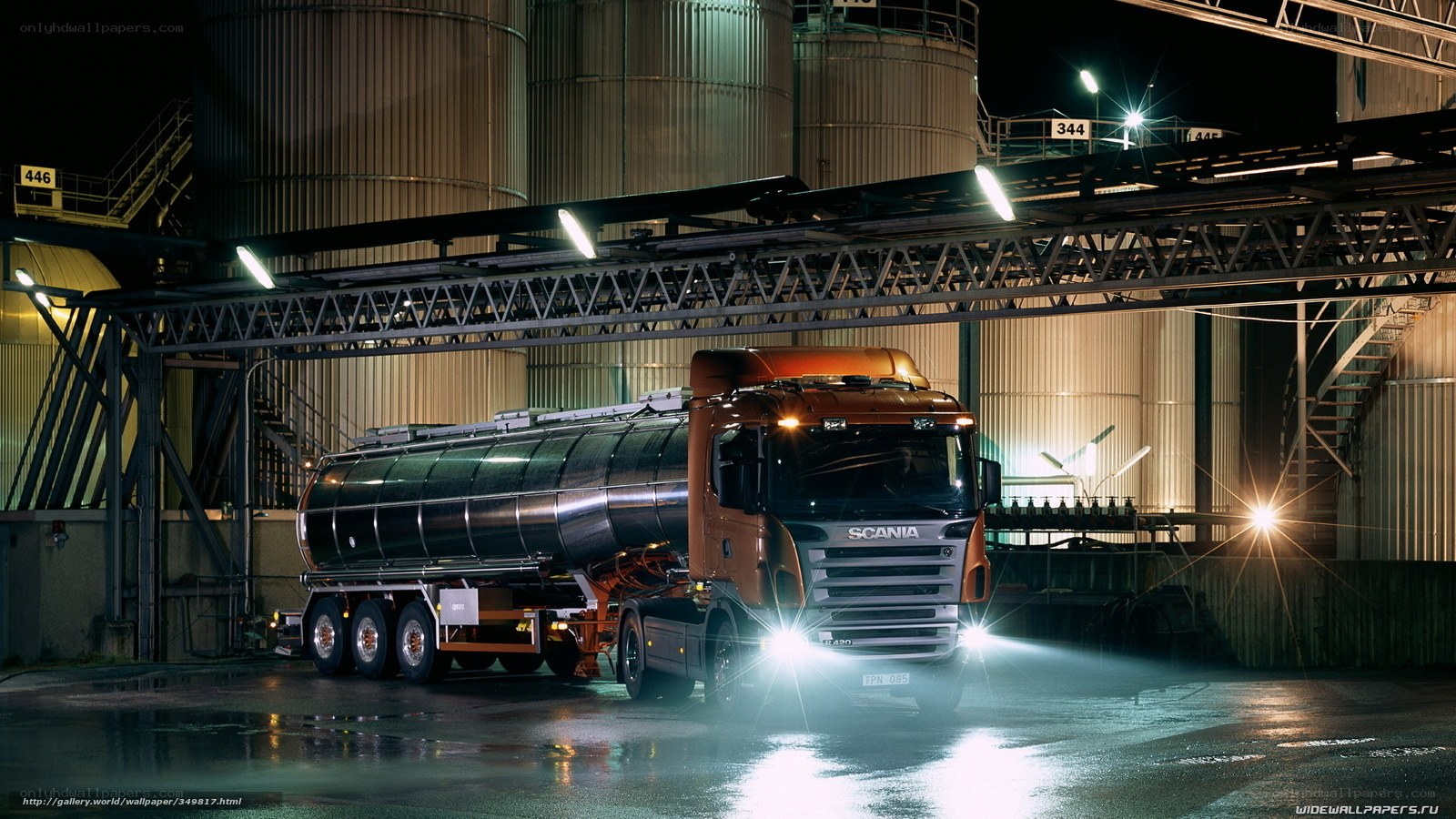 Scania tanker truck at night