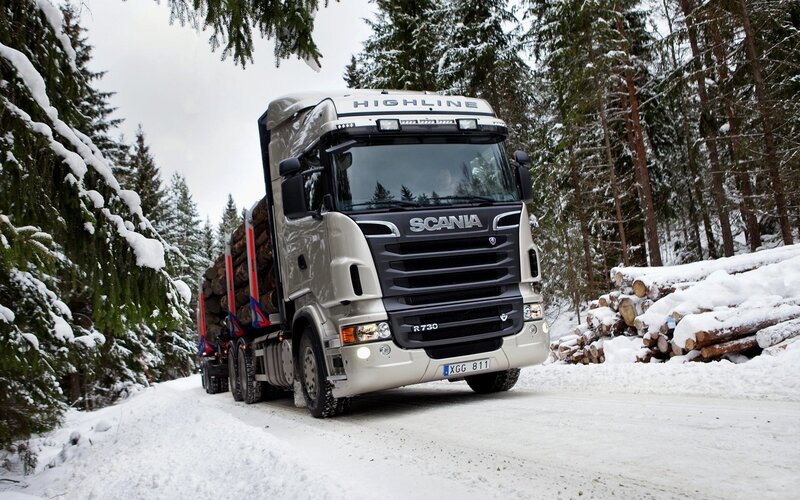 Scania truck in snowy forest