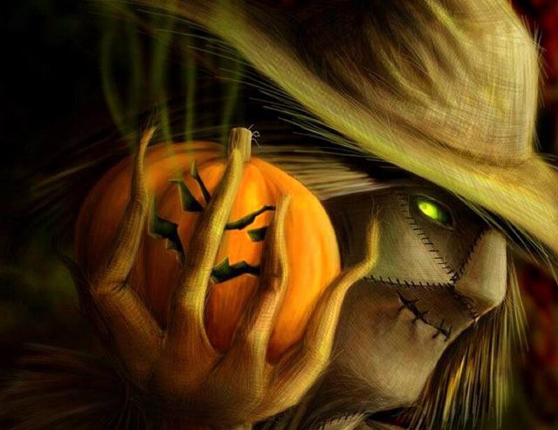 Scarecrow Holding Pumpkin