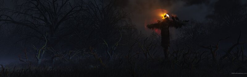scarecrow in a dark forest