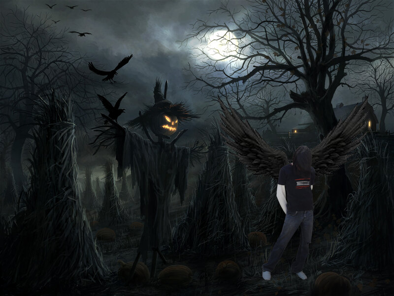scarecrow in a haunted field