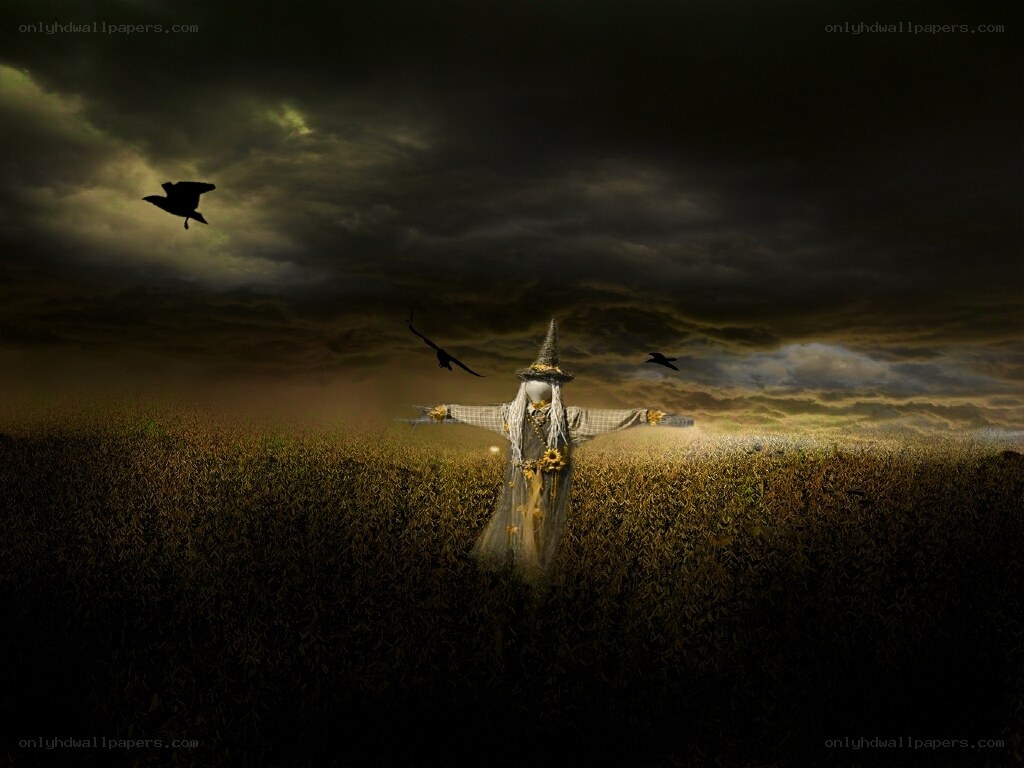 Scarecrow in a stormy field