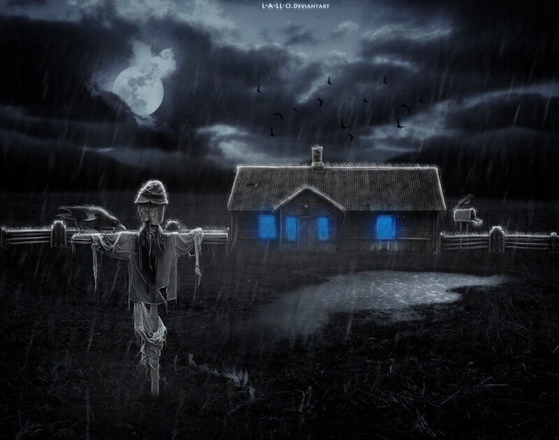 Scarecrow in a stormy night