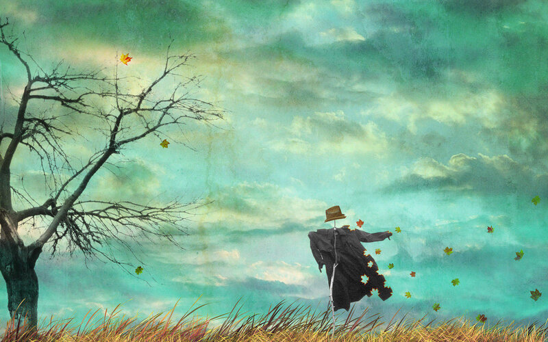 Scarecrow in Field — Green, Melancholic