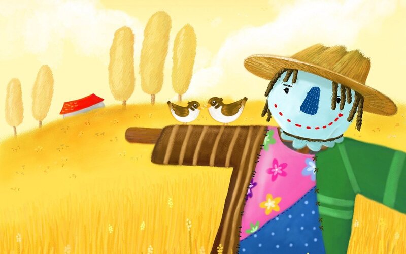 Scarecrow in Field — Yellow, Peaceful