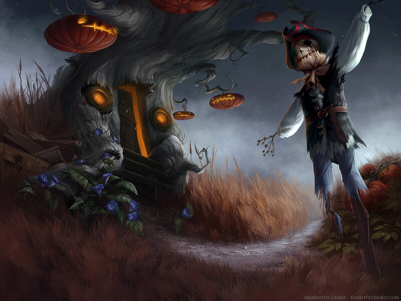 Scarecrow in Pumpkin Field — Gray