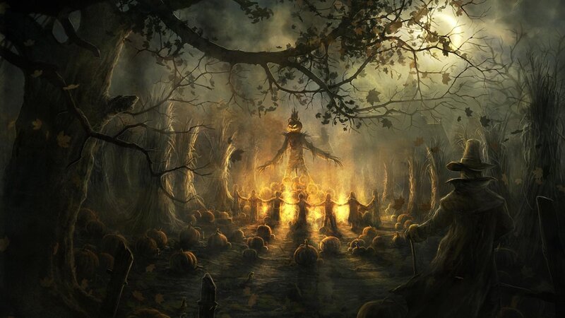 Scarecrow in Pumpkin Patch — Black, Dark