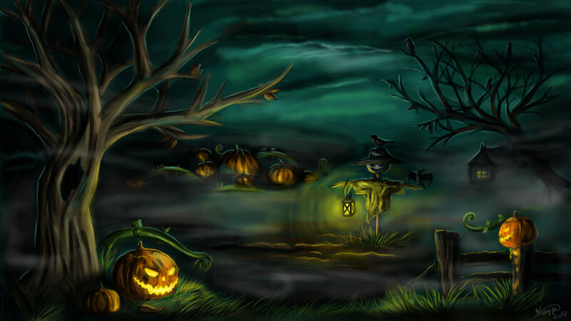 Scarecrow in Pumpkin Patch — Green