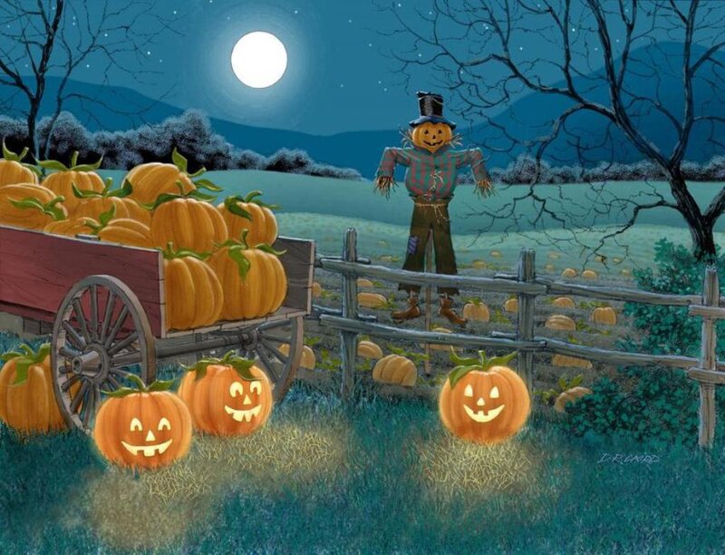 Scarecrow in Pumpkin Patch — Orange, Creepy