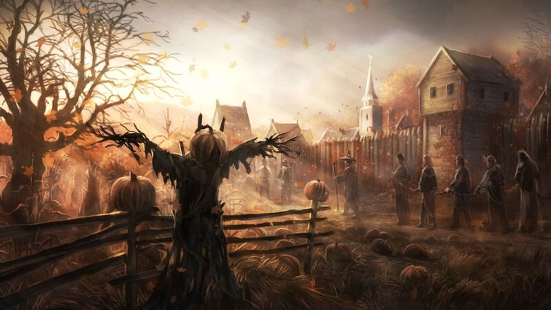 Scarecrow in Pumpkin Patch — Orange, Dramatic, Autumn