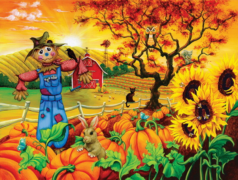 Scarecrow in Pumpkin Patch — Orange, Festive
