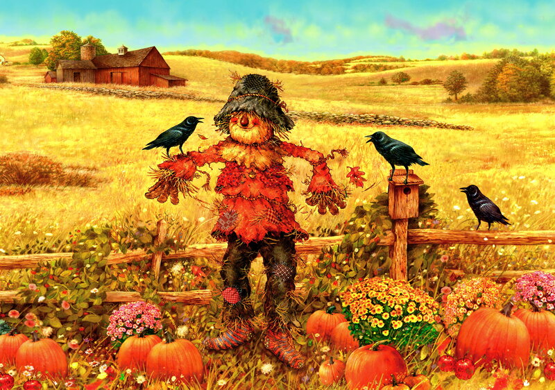 Scarecrow in Pumpkin Patch — Orange, Peaceful