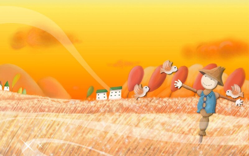 Scarecrow in Wheat Field — Yellow, Serene