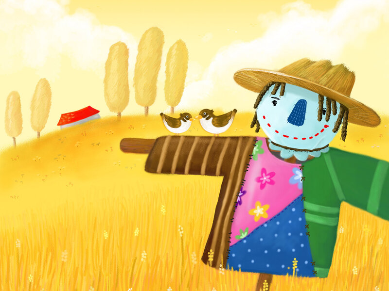 Scarecrow in Wheat Field — Yellow