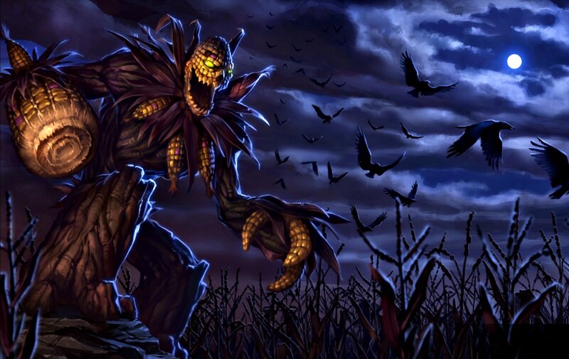 Scarecrow Monster in Cornfield
