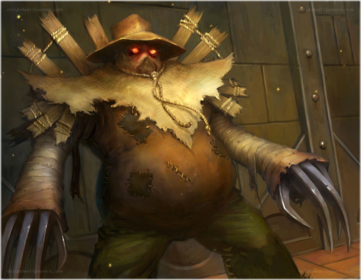 scarecrow monster with glowing eyes