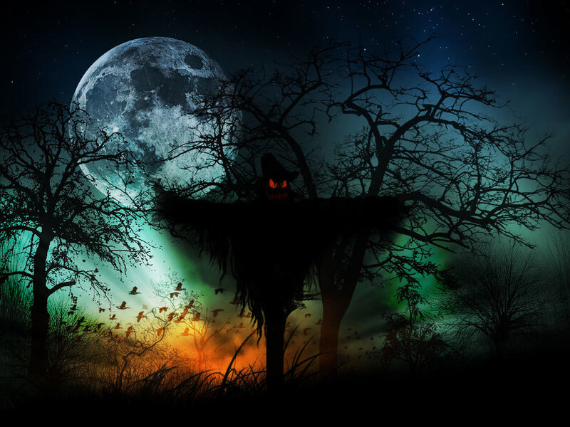 Scarecrow under a full moon