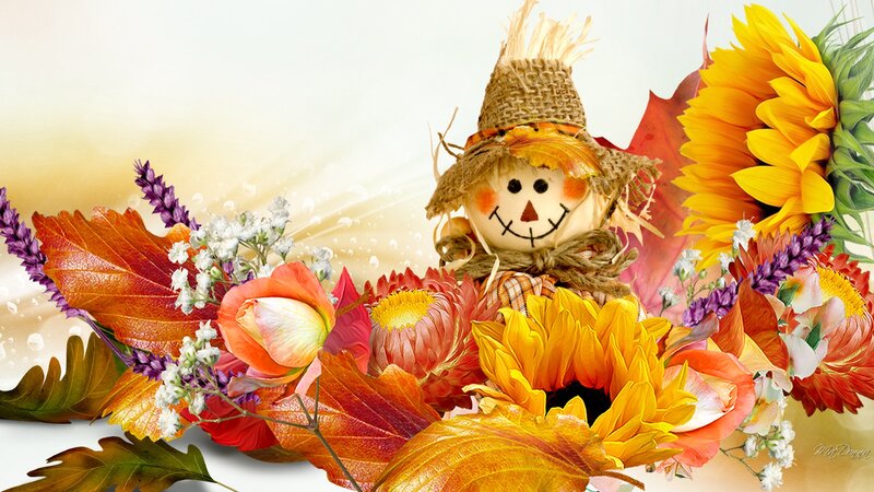 Scarecrow with Autumn Flowers
