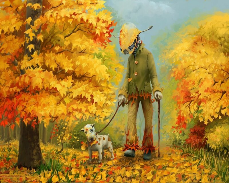 Scarecrow with Dog — Yellow