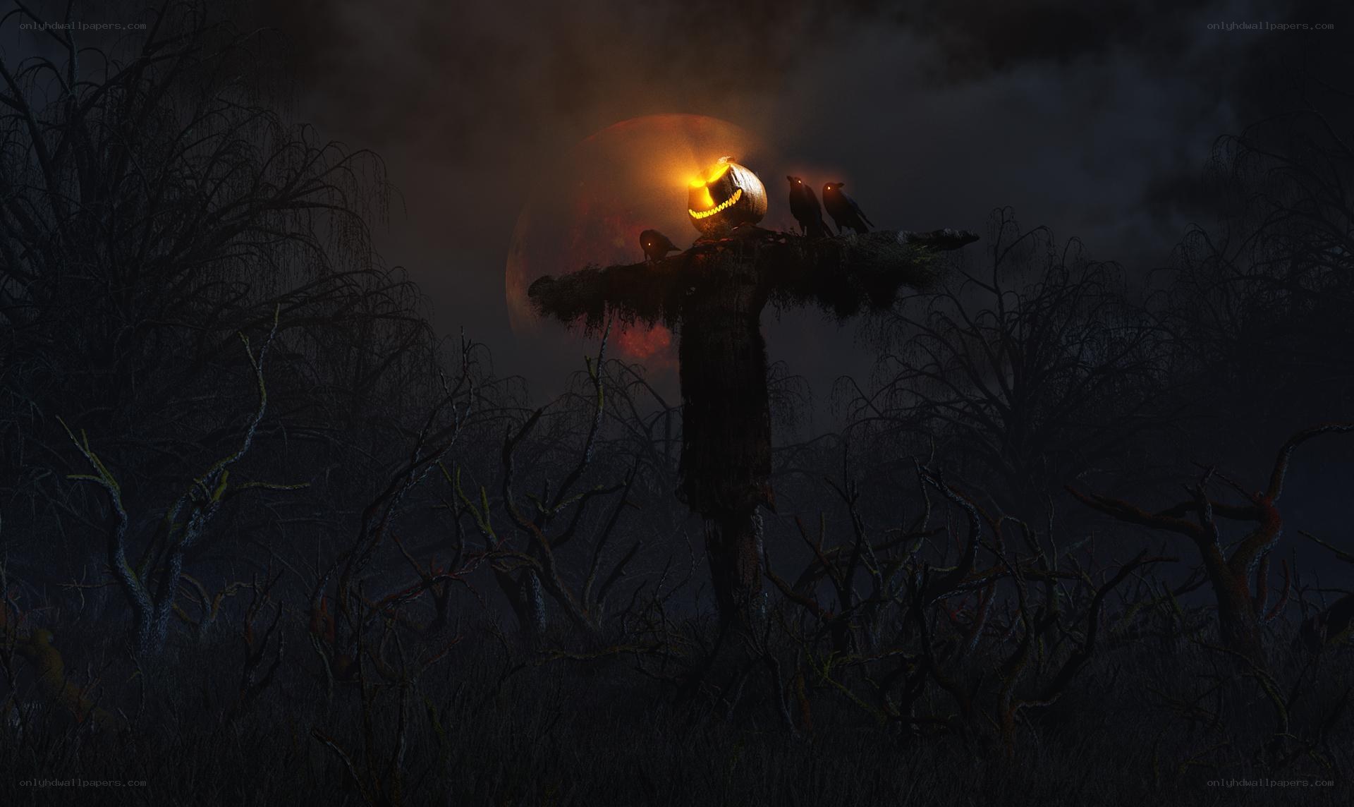 scarecrow with glowing pumpkin