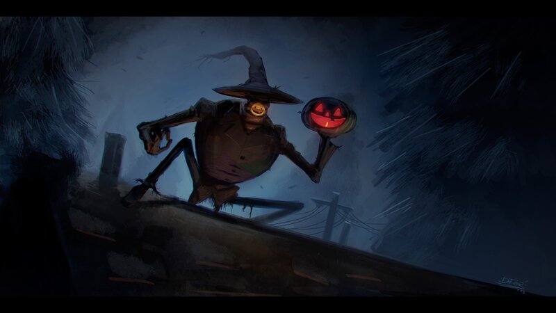 Scarecrow with Pumpkin — Black
