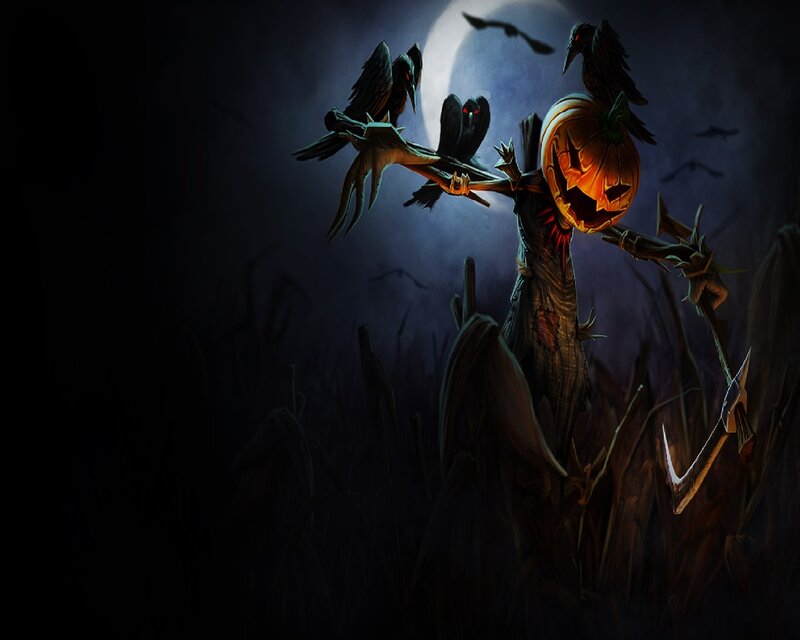 Scarecrow with Pumpkin Head — Black, Creepy