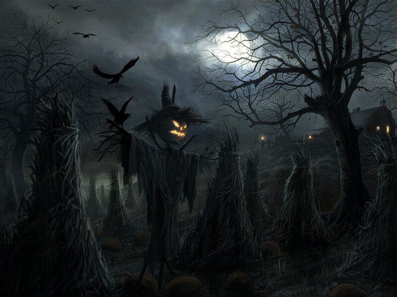 Scarecrow with Pumpkin Head — Black, Dark, Night