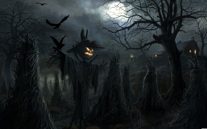 Scarecrow with Pumpkin Head — Black, Dark
