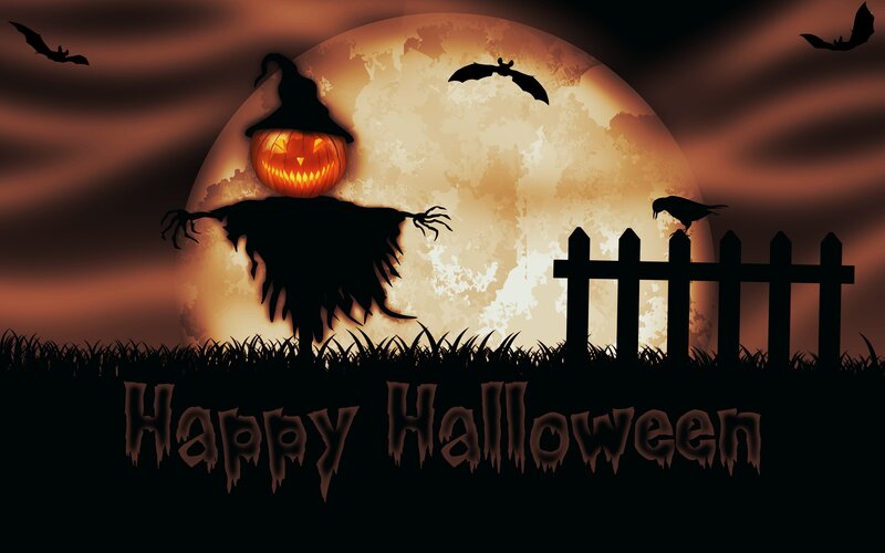 Scarecrow with Pumpkin Head — Black, Spooky